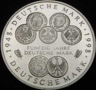 Germany 10 Mark 1998f Proof - Silver - Anniversary Of The Deutsche Mark - 3487 ¤
