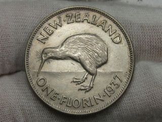 Xf,  1937 Silver Florin Zealand - Luster.  12