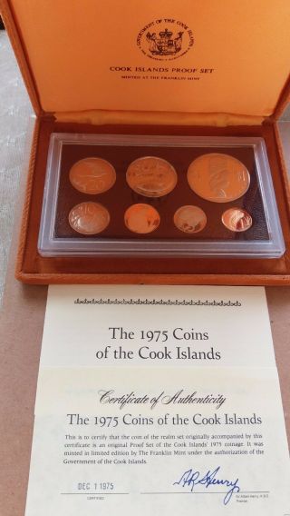 1975 Cook Islands 7 Coin Proof Set Minted By Franklin Limited Edition W/coa