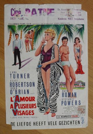 Love Has Many Faces Lana Turner Belgian Movie Poster 