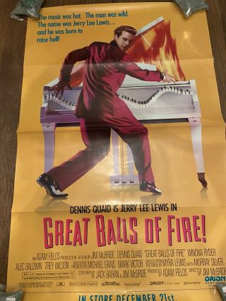 2 Sided Great Balls Of Fire 1989 Movie Promo Poster Folded 2 Different Images