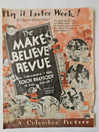 Make Believe Review - Trade Ad For Columbia/ Mintz 1935 Cartoon