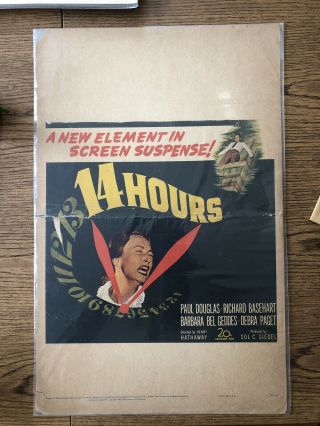 1951 14 Hours 14 X 22 Window Card Movie Poster Barbara Bel Geddes Debra Paget