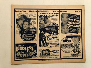 Vintage 1941 Sanger Theatre Ad - Bittersweet,  Moon Over Burma,  Dreaming Out Loud