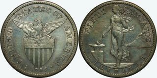 1907 - S Us/philippines 50 Centavos Vf Details 75 Silver A 14.  02 Mx717