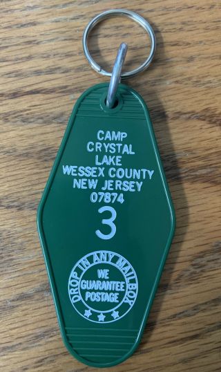 Dark Green Friday The 13th Camp Crystal Lake Horror Movie Motel Room Keychain