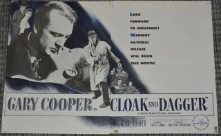 Cloak And Dagger 1946 12x18 Movie Trade Ad Gary Cooper Film Noir