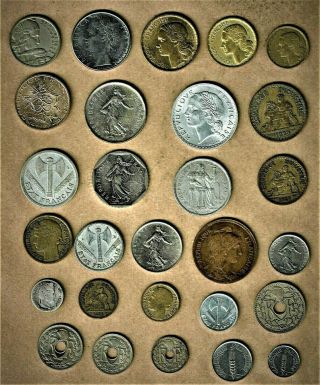 Republique Francaise,  28 Select Coins W/1842 Silver 1/4 Franc; 100 Fr Thru `1 Ct