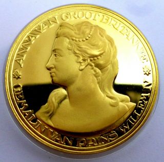 Netherlands Gold Plated Proof Medal Anna Of Great Britain (t58)