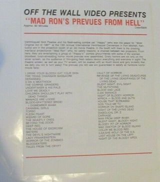 1986 AD Flyer for MAD RON ' S PREVUES FROM HELL Autographed,  if you care 2