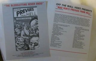 1986 AD Flyer for MAD RON ' S PREVUES FROM HELL Autographed,  if you care 3