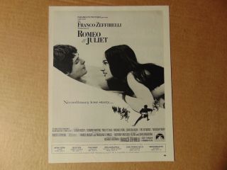 1968 Romeo & Juliet Movie Trade Release Olivia Hussey Vintage Art Print Ad
