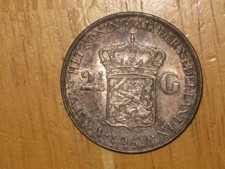 Netherlands 1940 Silver 2 1/2 Gulden Coin Very Fine