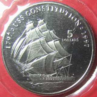 1997 Marshall Islands $5 Uss Constitution Us Navy Battle Ship Coin
