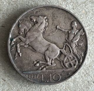 Italian Kingdom 10 Lire 1927 - R Vittorio Emanuele Iii,  Biga,  Silver Coin,  Km 68.  1