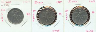 World Coins Italy 1954,  1955,  1956 50 Lire Au,  (2g406) Hard To Find Hi Grade Da