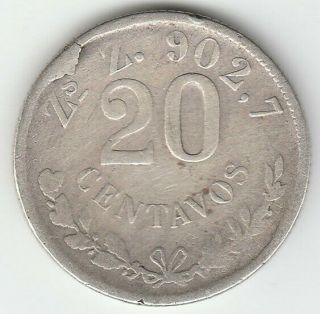 1898 Zs Z Mexico 20 Centavos Zacatecas Silver Low Mintage