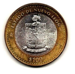 Mexico - 100 Pesos,  2004,  State Of Nuevo Leon - Bi - Metal,  Ag (. 925,  16.  812gms)
