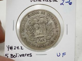 900 Silver 1936 Venezuela 5 Bolivares Y 24.  2 Simon Bolivares 2 - 6