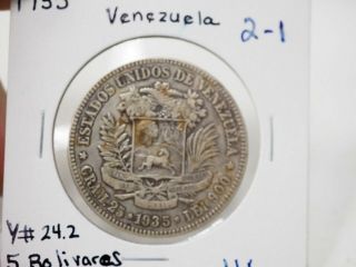 900 Silver 1935 Venezuela 5 Bolivares Y 24.  2 Simon Boliva 2 - 1