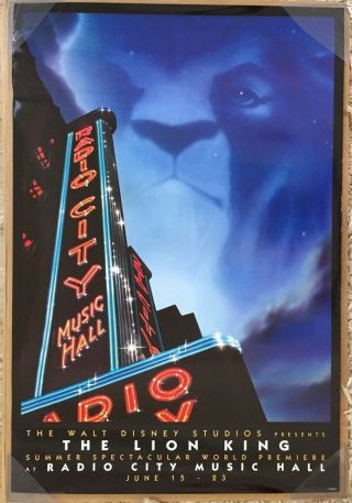 The Lion King Movie Poster 1 Sided Vf 27x40 Radio City Music Hall