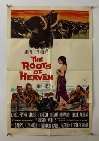 Roots Of Heaven Movie Poster (good) One Sheet 1958 Errol Flynn 5401