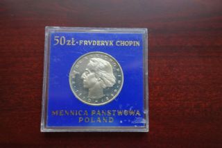 1972 Poland Chopin 50 Zlotych Proof Silver Coin In Holder