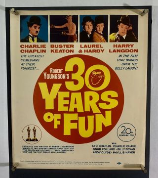 30 Years Fun Movie Poster (vg) Window Card 1963 14x16 Trimmed Charlie Chaplin