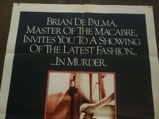 DRESSED TO KILL One - Sheet Poster 1980,  De Palma,  VG/Exc 2