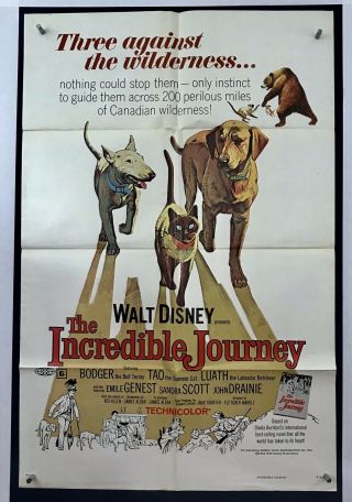 Incredible Journey Movie Poster (fine) One Sheet 1974 Rerelease Walt Disney 4111