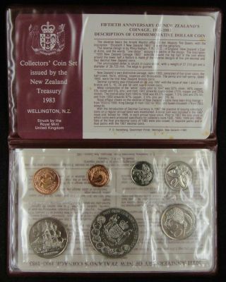 1983 Zealand - Official Bu Set (7) W/ 50 Yr Coinage Dollar - Royal