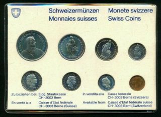 Switzerland:1977 Set,  8 Coins - 1,  5,  10,  20,  ½,  1,  2 & 5 Franken Bu - Swiss