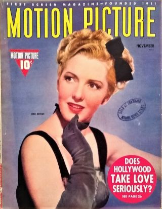 Motion Picture Mag.  November 1939 Jean Arthur Cover Many Pics - Stories