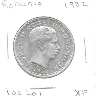 Romania 1932 100 Lei Silver Coin Km - 52 Xf