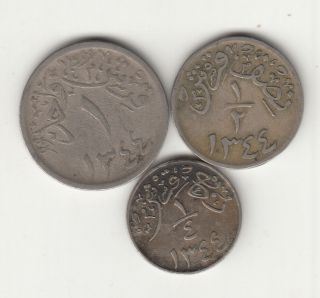 1344 Saudi Arabia Nejd And Hejaz 1/4,  1/2 And One Ghirish Coin Set.