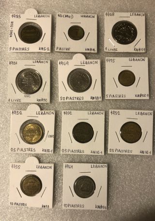 Lebanon 11 Coins:1933,  1952,  1955,  1969 - 1,  5,  10,  25,  50 Piastres,  1968 (fao),  1981 Livre