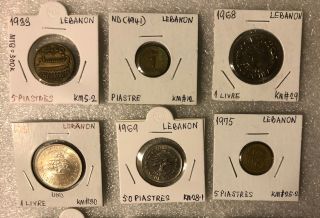Lebanon 11 Coins:1933,  1952,  1955,  1969 - 1,  5,  10,  25,  50 Piastres,  1968 (FAO),  1981 Livre 2