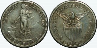 1912 - S Us/philippines 20 Centavos Vf/xf Details A 11.  08 75 Silver Mx96