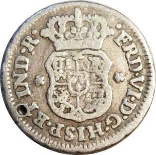 1753 Mexico Spanish Colonial Silver Pillar 1/2 Real,  Mo M,  KM 67.  1,  Small Hole 2