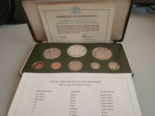 1982 Republic Of Trinidad & Tobago 8 Coin Proof Set W/coa.  42mm Sterling Silver