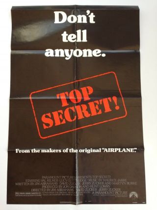 Top Secret 1984 Movie Poster Folded 41 " X27 Val Kilmer Peter Cushing Nss