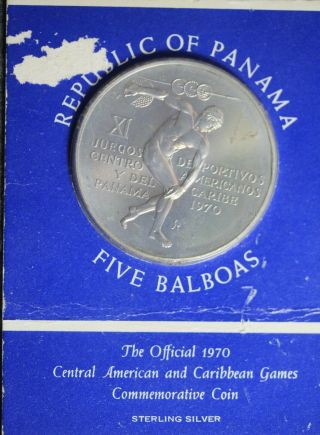 1970 - Republic Of Panama 5 Balboas Silver Uncir.  Coin Package I2048