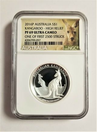 2016 P Australia 1oz Hr Silver Kangaroo Proof $1 First 2500 Ngc Pf69