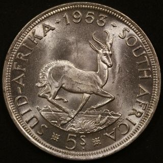South Africa: 1953 5 Schillings Coin,  Silver,  Km 52,  Uncirculated