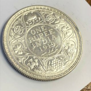 1919 B INDIA 1 RUPEE British Empire Silver,  George V,  White UNC Details 3