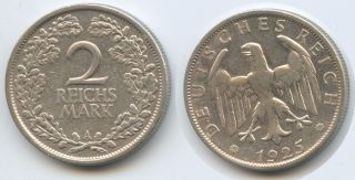 G11012 - Germany Weimar 2 Reichsmark 1925 A Km 45 Silver Scarce Deutsches Reich