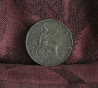 1875 Great Britain 1/2 Penny Bronze World Coin Britania Victoria Uk England Half