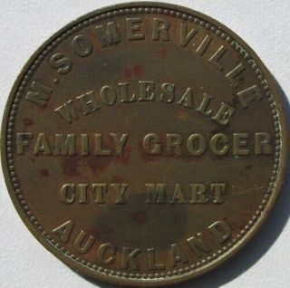 Zealand 1857 Penny Token M.  Somerville,  Fine,  Andrews 498,  Km Tn 64