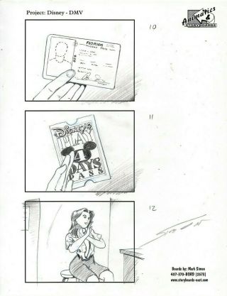 Mark Simon Hand Drawn Disney 4 - Days Pass Commercial Storyboard Page Signed Ms