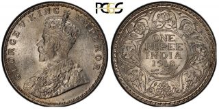 1918 - B India Uk King George V Silver Antique Rupee Pcgs Certified Ms - 61